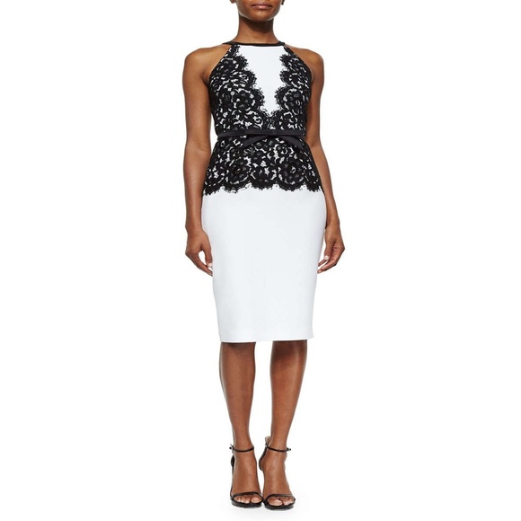 2850 MICHAEL KORS Optic White Black Lace Belted Sheath Dress 8 - Picture 1 of 11